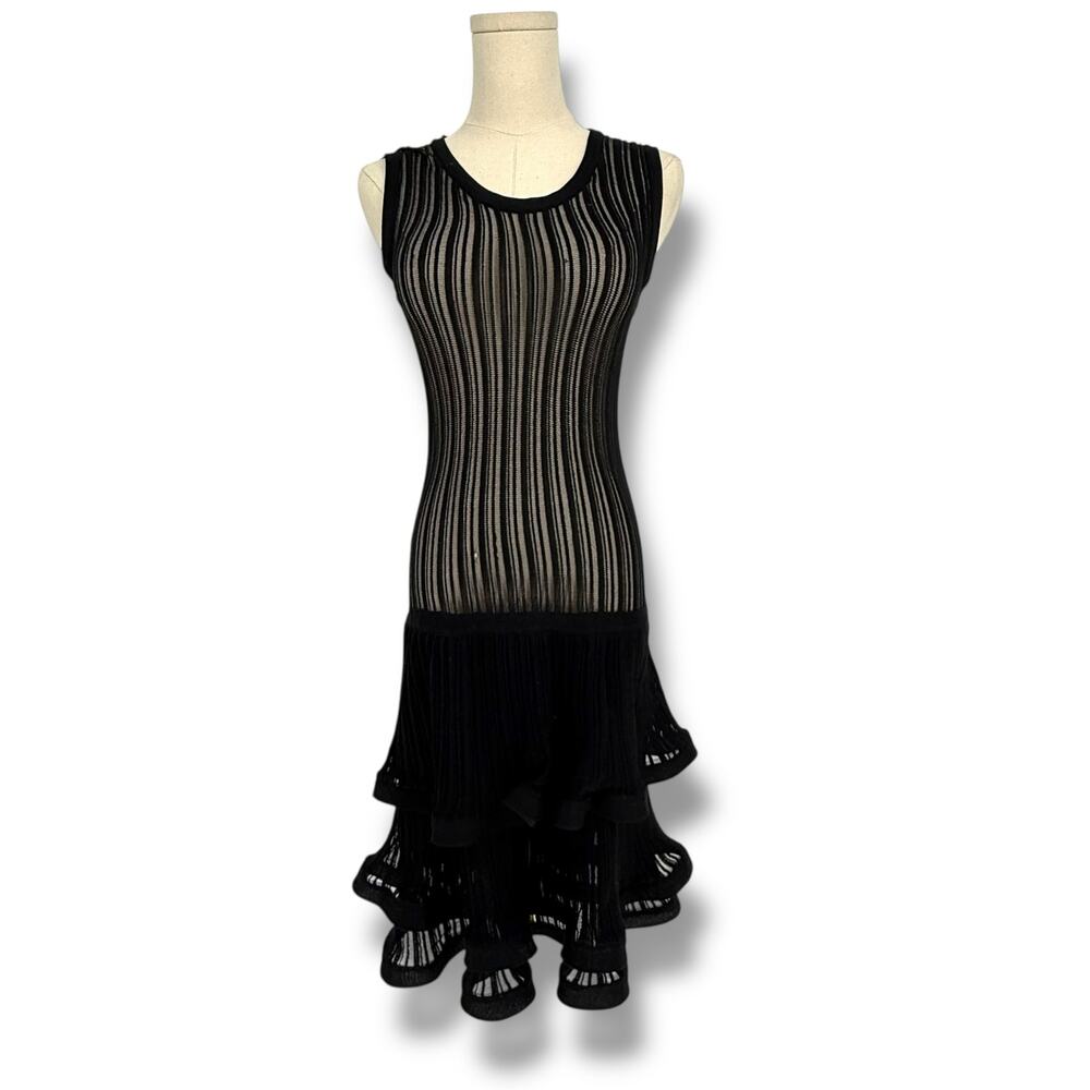 Philospohy di Lorenzo Serafini Ruffle Trim Black Knit Sheer Dress